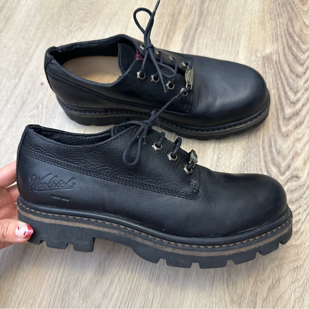 Woolrich Black Leather Men's Lug Sole Boots
